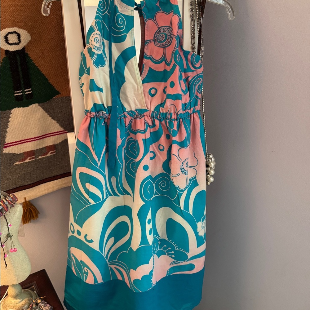 NWOT G by Guess Pink and Teal Halter Dress